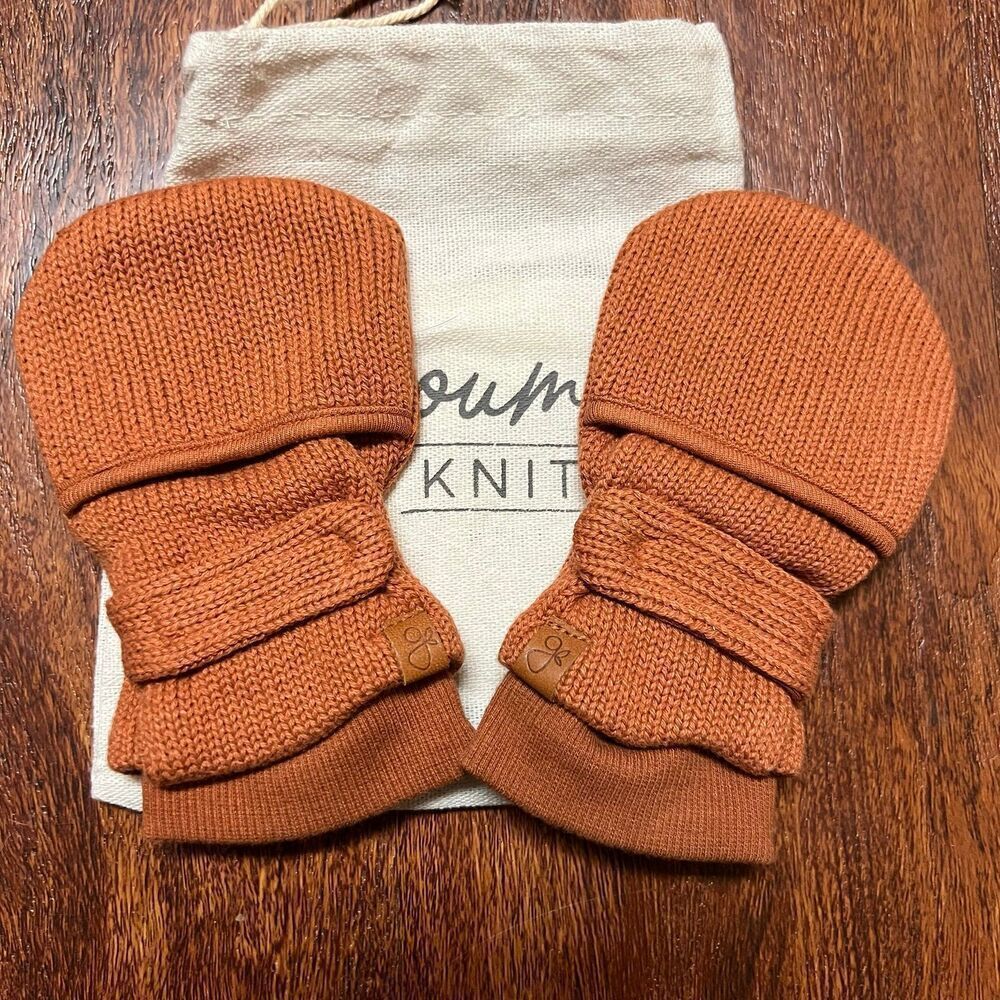 NEW Goumi Kids Clay Knit Mitts 3-6 mo Organic Cotton Orange Baby Gloves
